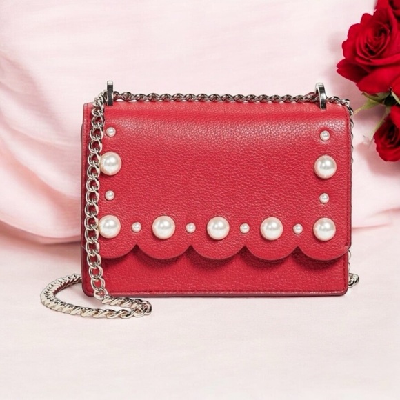 kate spade Handbags - Kate Spade Red Clutch with Pearl Accents